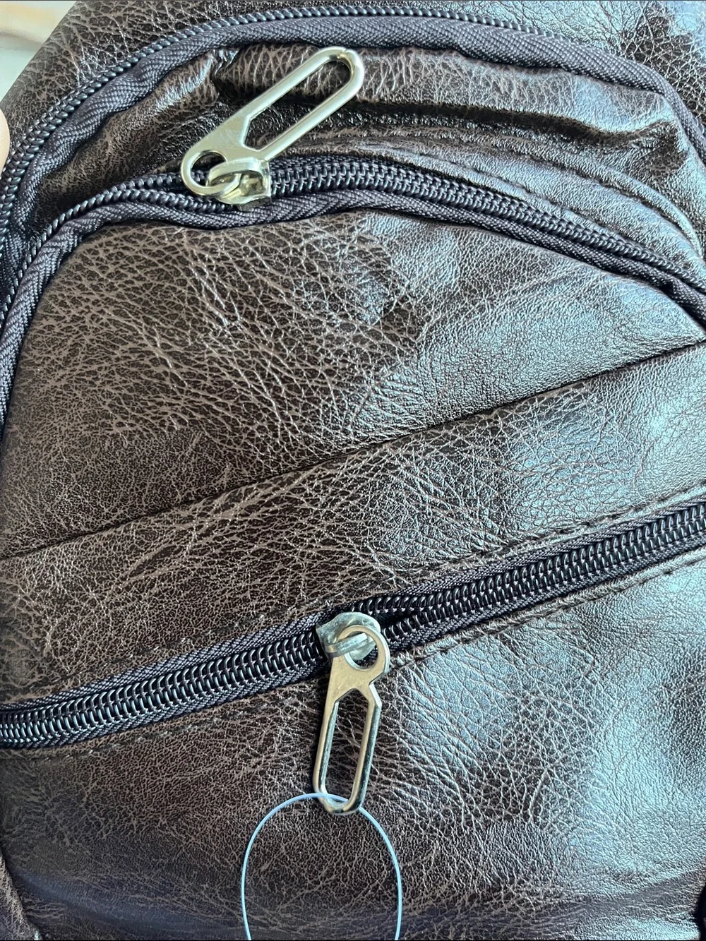 Brown Men's Leather-Style Sling Backpack